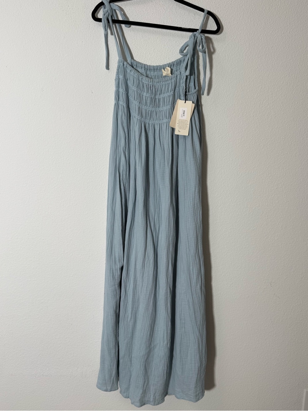 A.ren Islay Tie Shoulder Maxi Dress Blue 100% Cotton Smocked Boho NWT Resort - Picture 2 of 8